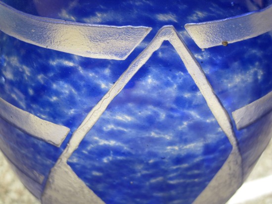 DEGUE French Art Deco Blue Cameo Glass Vase by Cazaux